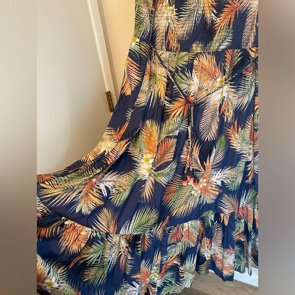 Terra & Sky navy blue tropical beach maxi Boho dress smocked tiered plus size 4X - Picture 5 of 13